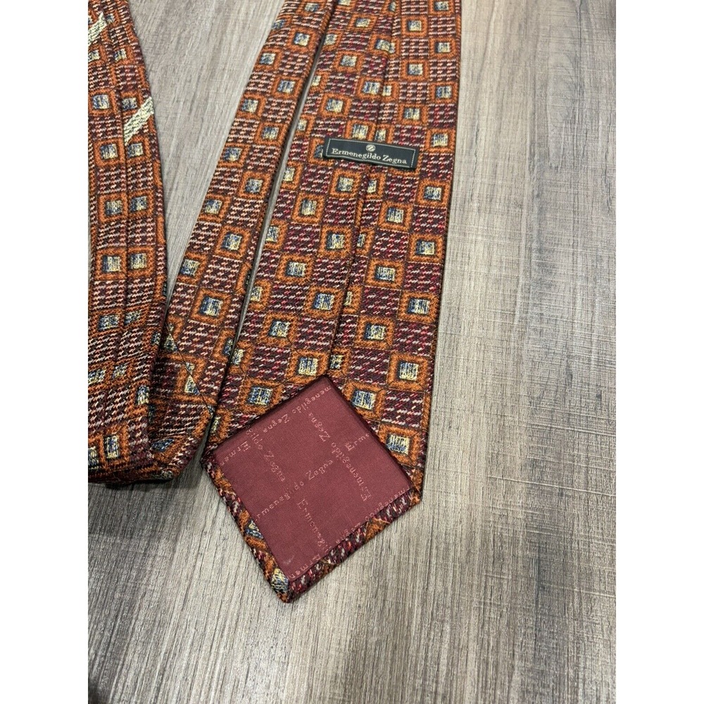 ERMENEGILDO ZEGNA Men's Silk/ Viscose Necktie ITALY Geometric Classic‎